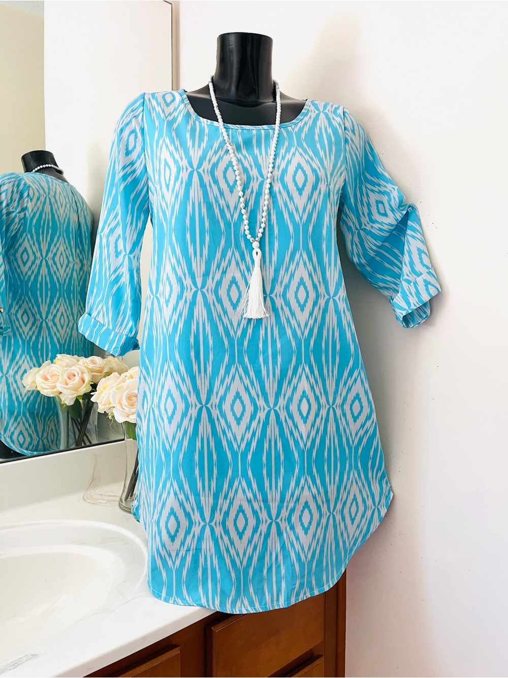 ELLIE Turquoise Blue Women’s Dress SMALL Above Knee Sundress Sz S